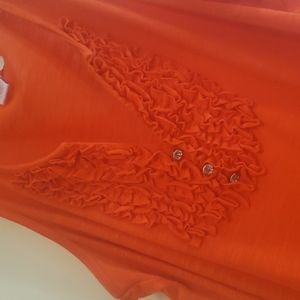 Orange Ruffle Top  sleeveless with Crystal buttons zena
